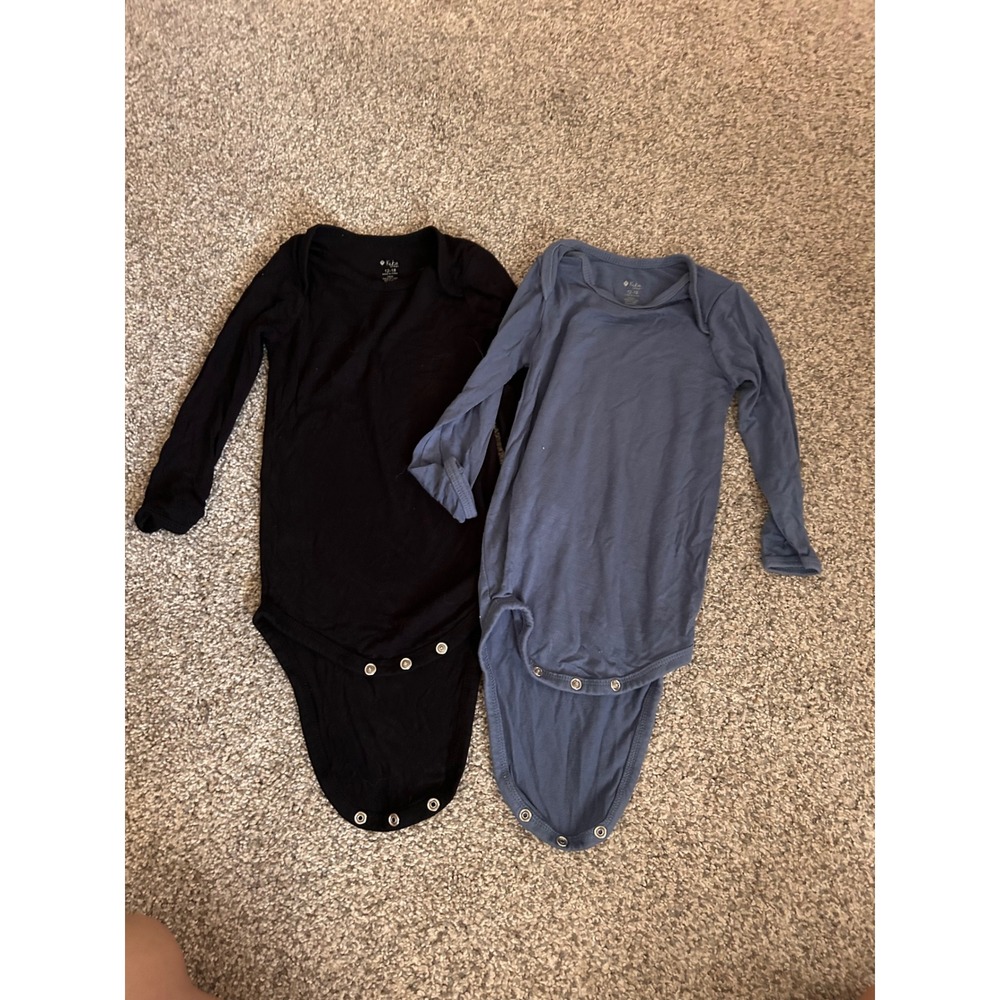 Kyte Baby Bamboo Long Sleeve Bodysuit 2 Pack Black Slate Blue 12-18 Months